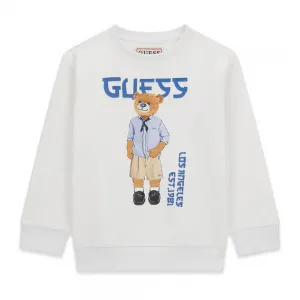 Бяла блуза за мини момче с цветно мече Guess