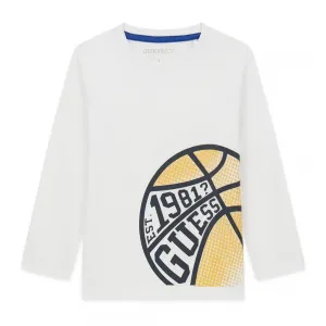 Бяла блуза за мини момче Basket Guess