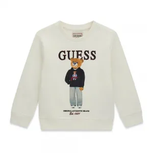 Спортна блуза за мини момче в мръснобял цвят с цветно мече Guess