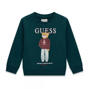 Спортна блуза в зелен цвят за мини момче с цветно мече Guess