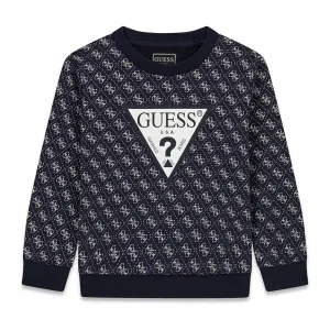 Тъмно синя спортна блуза за мини момче с контрастни лога Guess